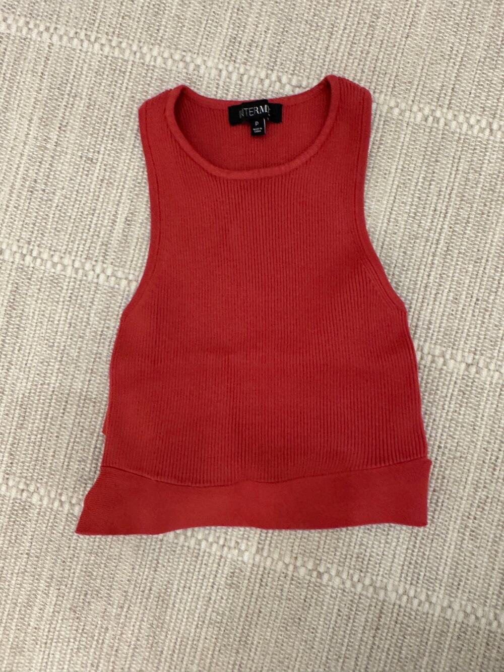 INTERMIX Sylvie Coral Red Ribbed Tie-Back Crop Tank Top XS